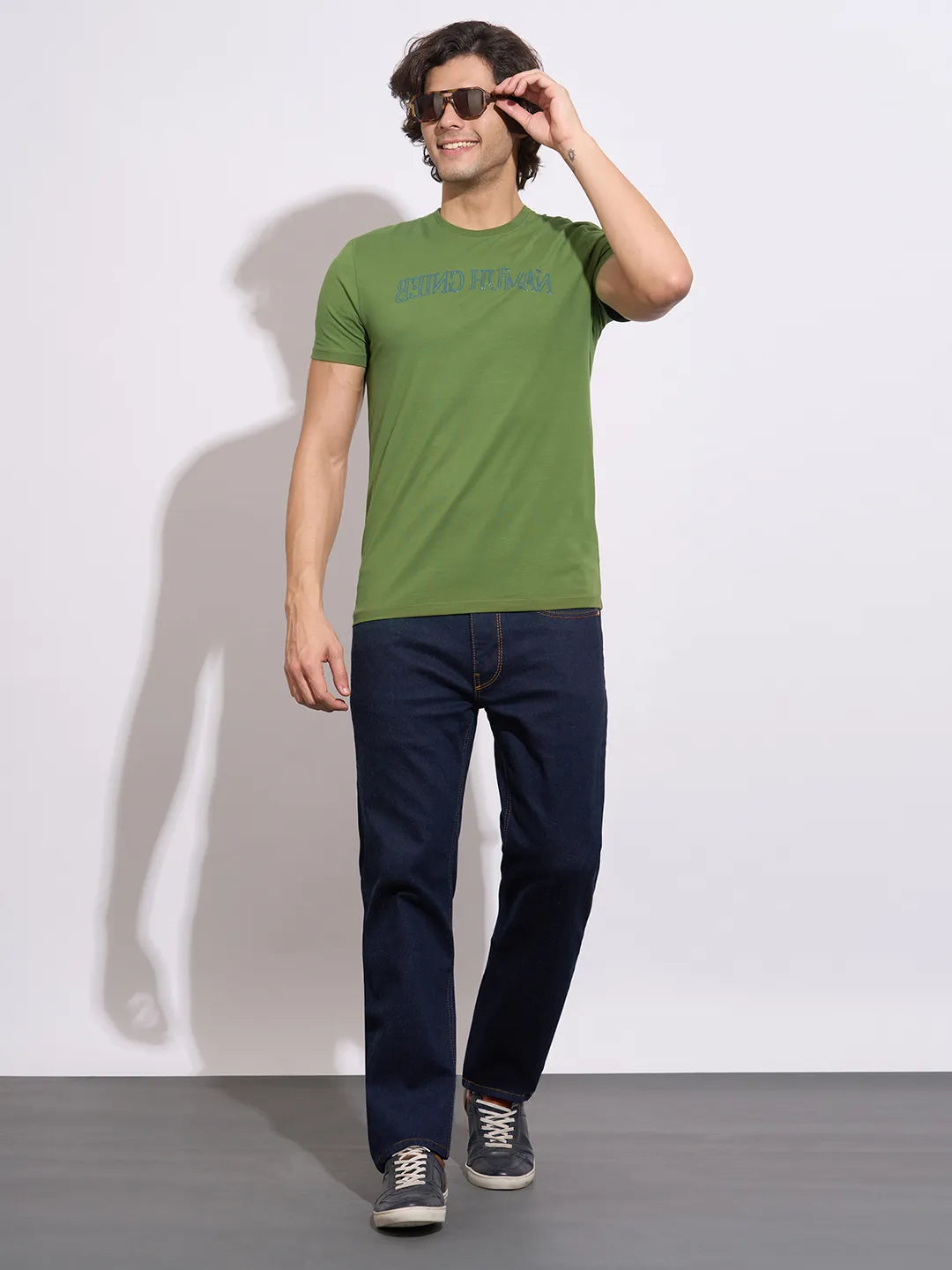 Being Human Men's Green Typographic Print Crew Neck T-Shirt