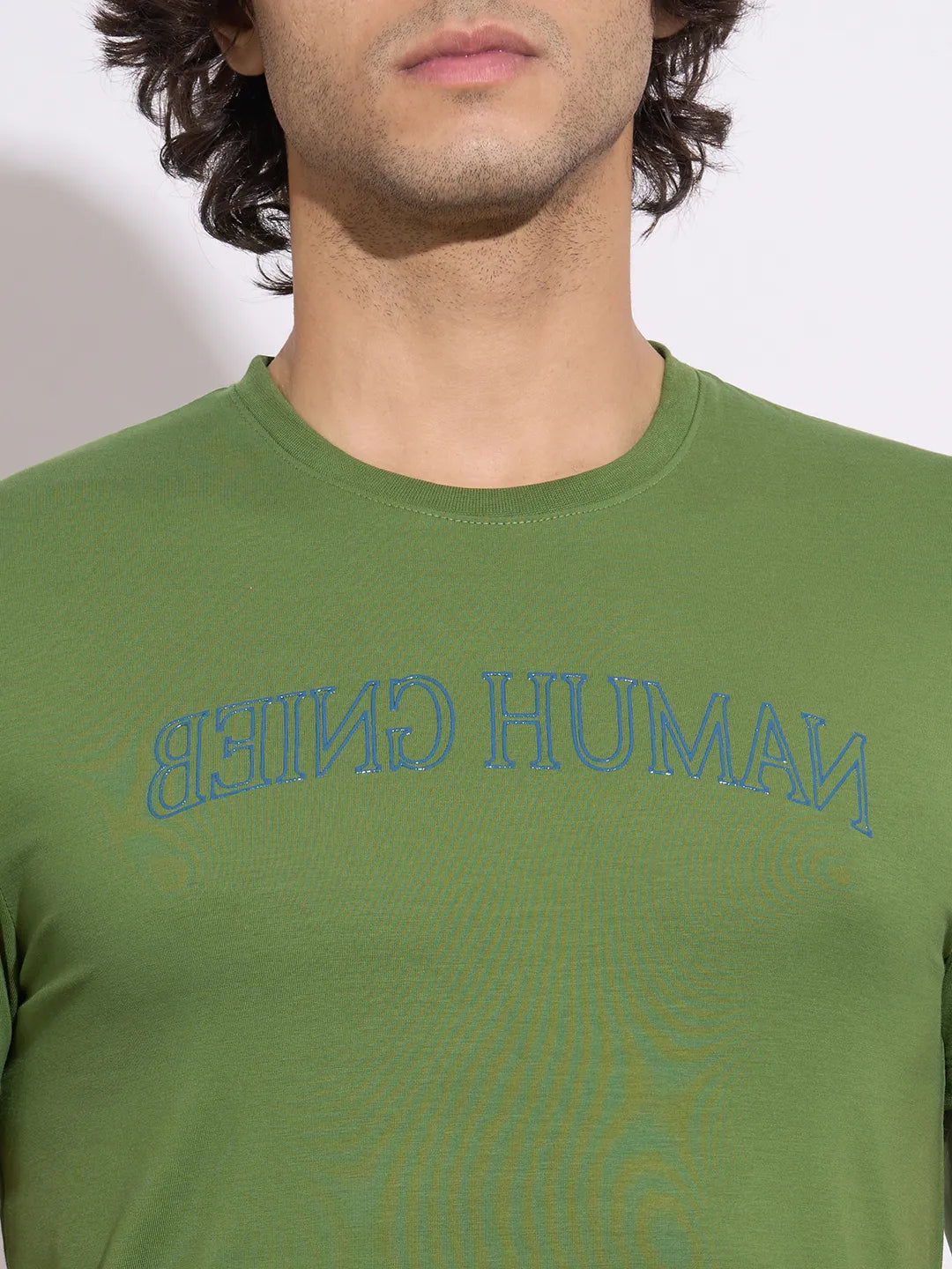 Being Human Men's Green Typographic Print Crew Neck T-Shirt