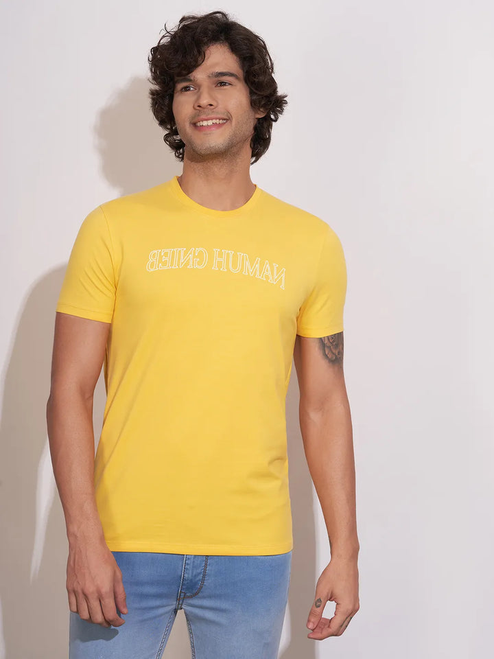 Yellow Moderno Fit Round Neck Men's T-Shirt by Being Human Clothing
