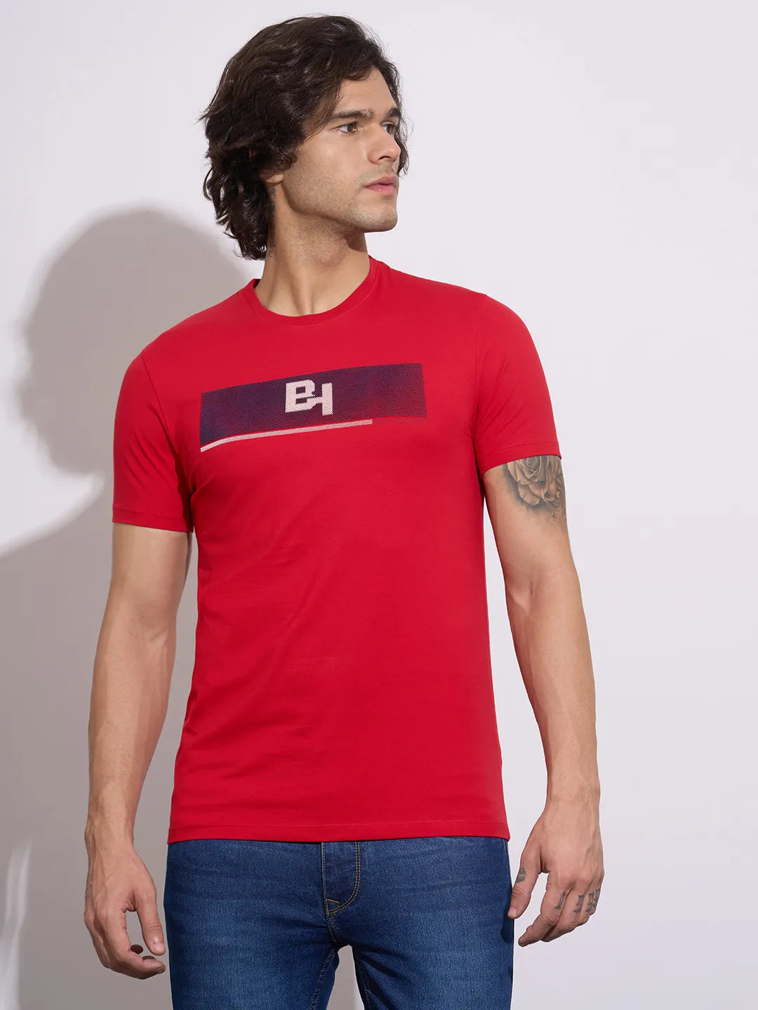 Red Moderno Fit Round Neck Men's T-Shirt by Being Human Clothing