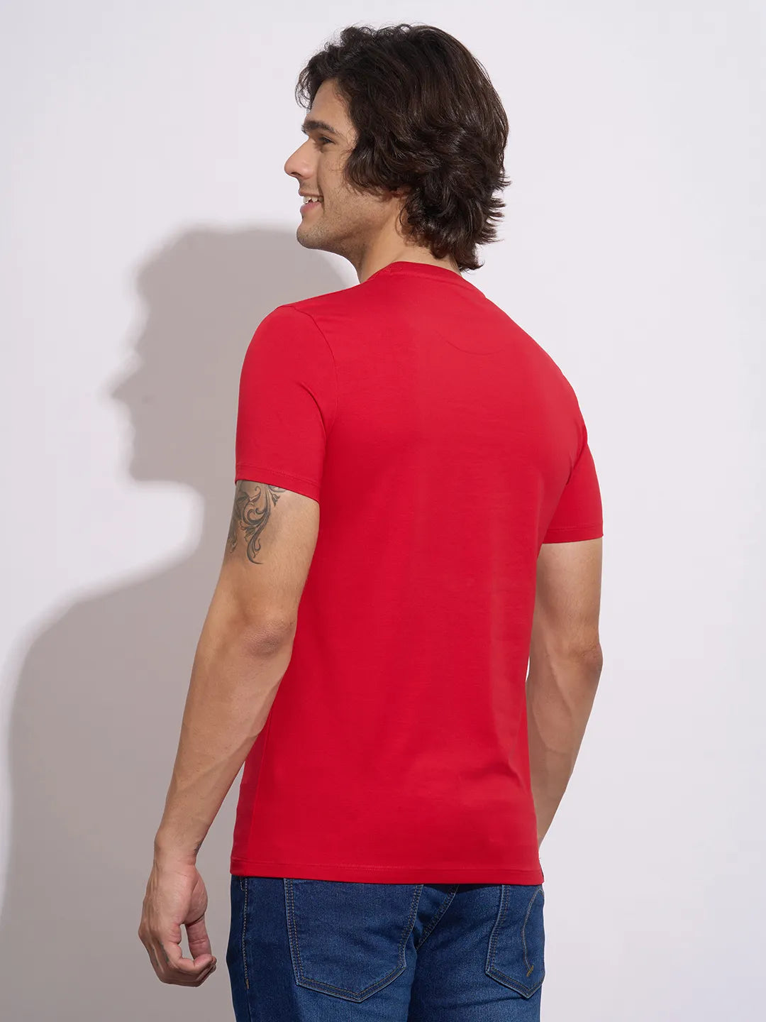 Red Moderno Fit Round Neck Men's T-Shirt by Being Human Clothing
