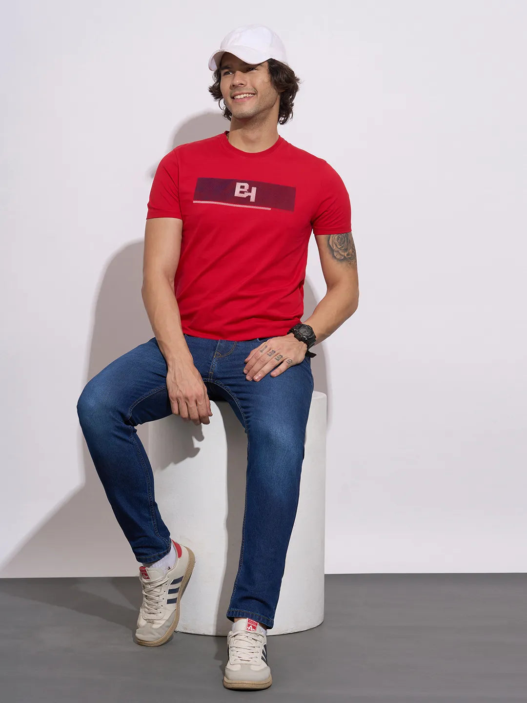 Red Moderno Fit Round Neck Men's T-Shirt by Being Human Clothing