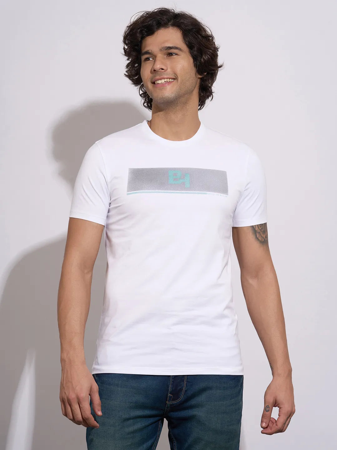 Men's White Graphic Print Crew Neck T-Shirt by Being Human Clothing