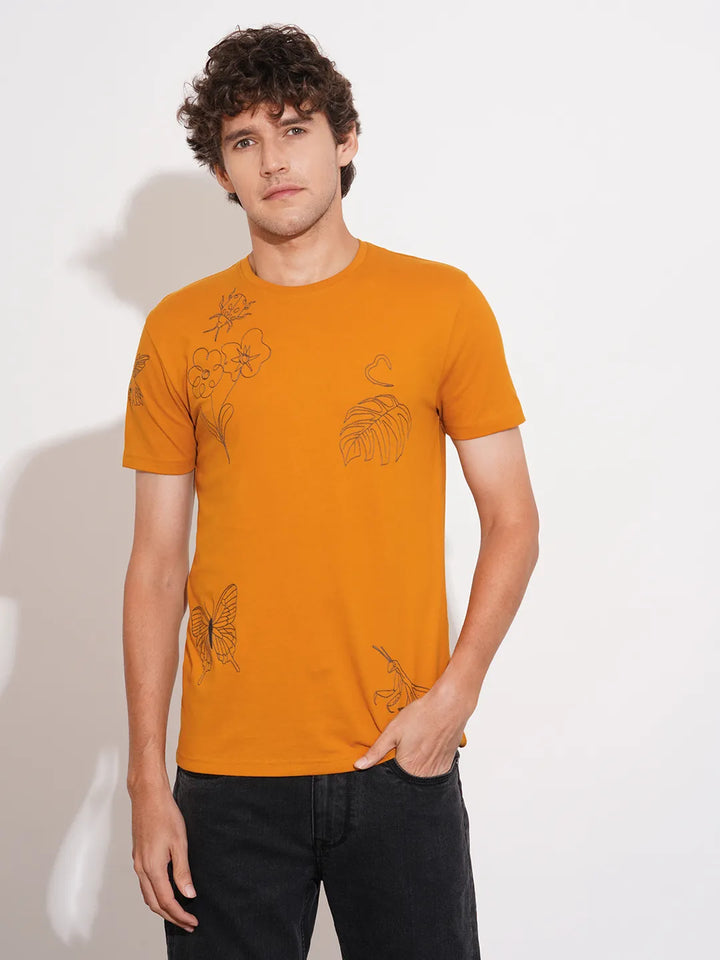 Rust Regular Fit Round Neck Men's T-Shirt by Being Human Clothing
