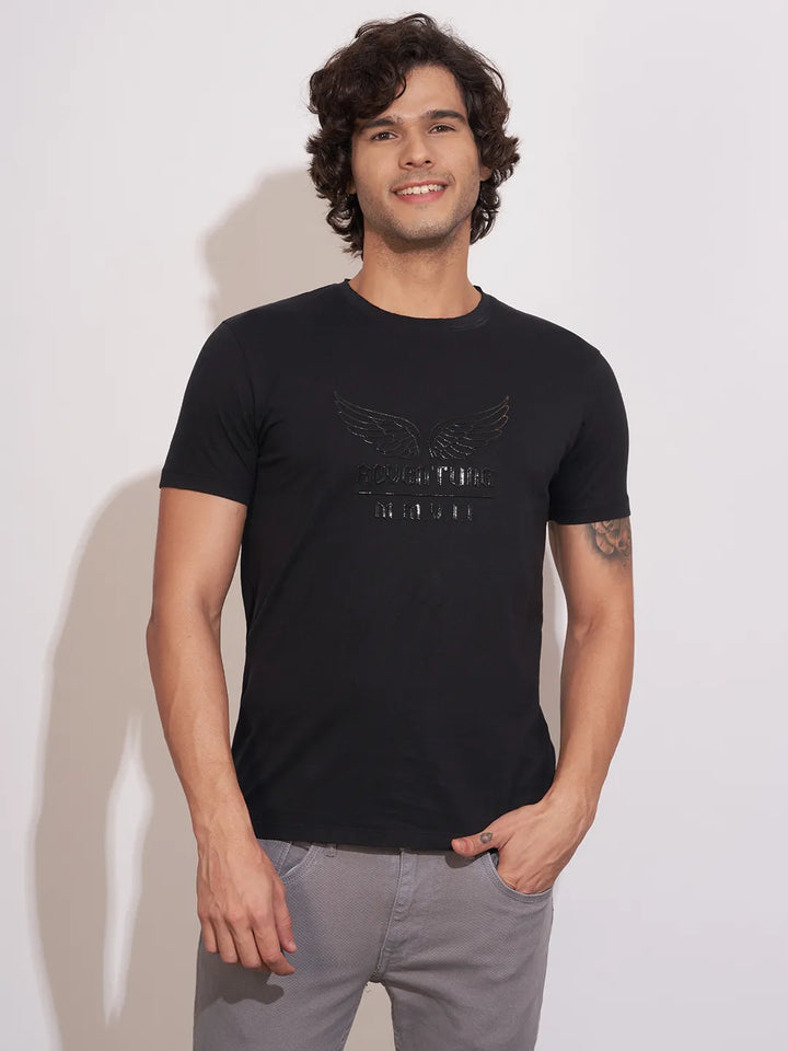 Black Moderno Fit Round Neck Men's T-Shirt by Being Human Clothing