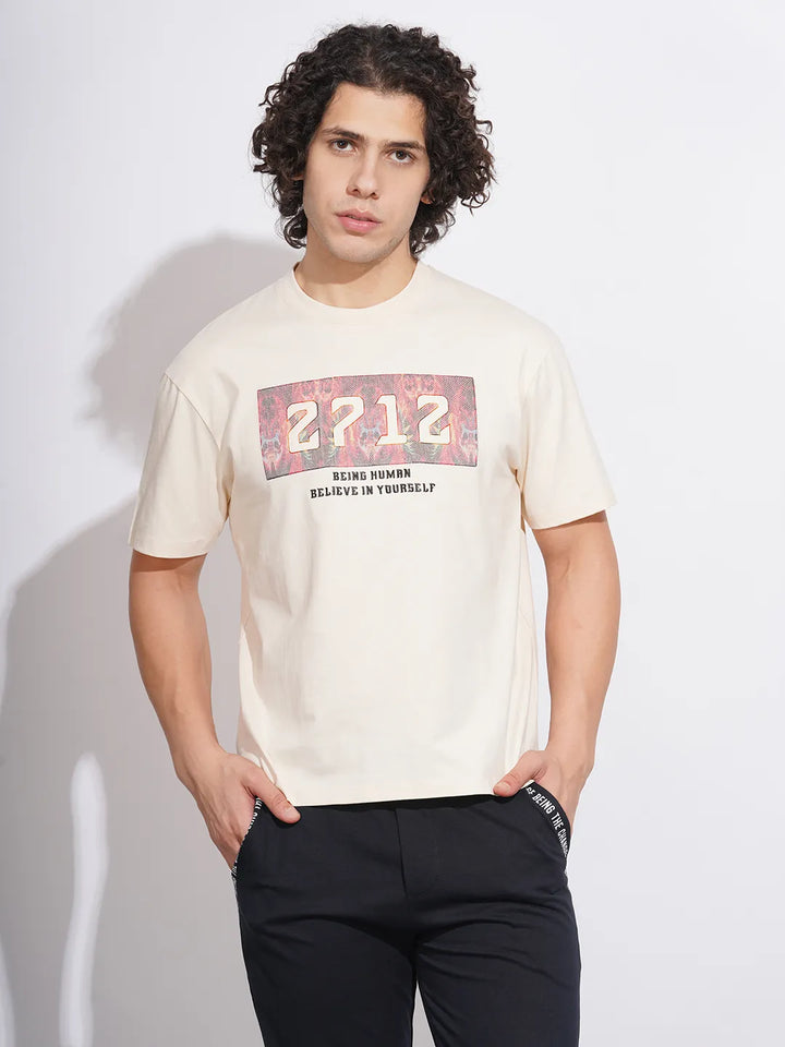 Cream Easy Fit Round Neck Men's T-Shirt by Being Human Clothing