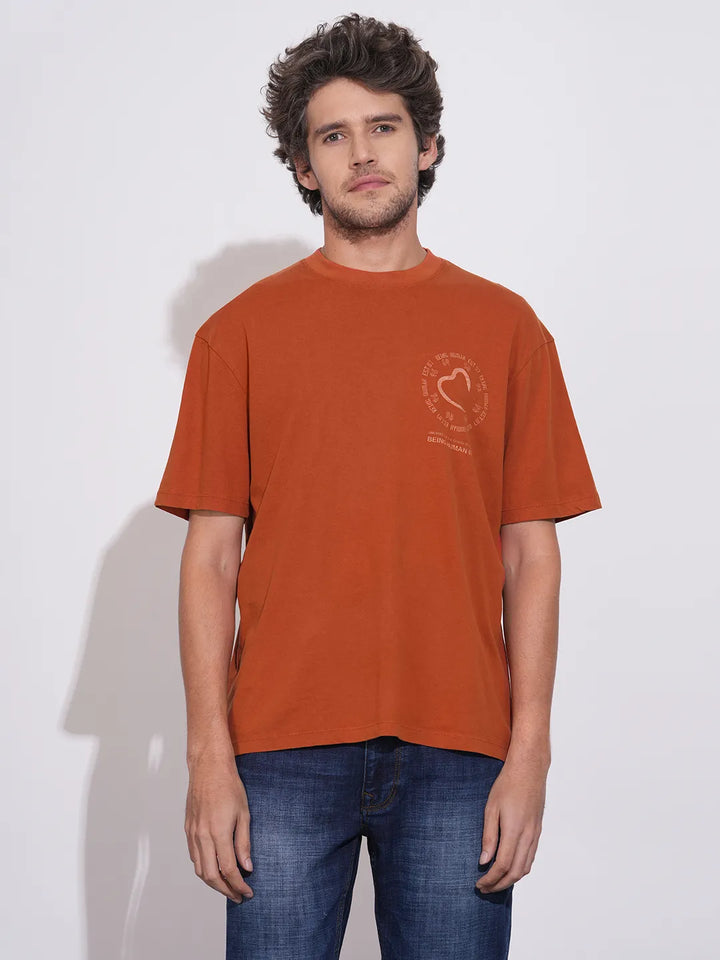 Rust Easy Fit Round Neck Men's T-Shirt by Being Human Clothing