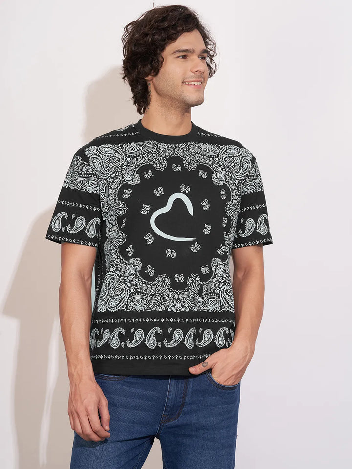 Black Easy Fit Round Neck Men's T-Shirt by Being Human Clothing