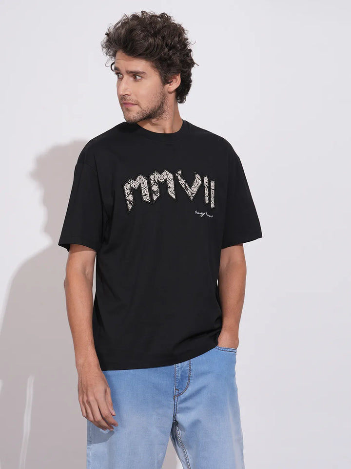 Black Easy Fit Round Neck Men's T-Shirt by Being Human Clothing