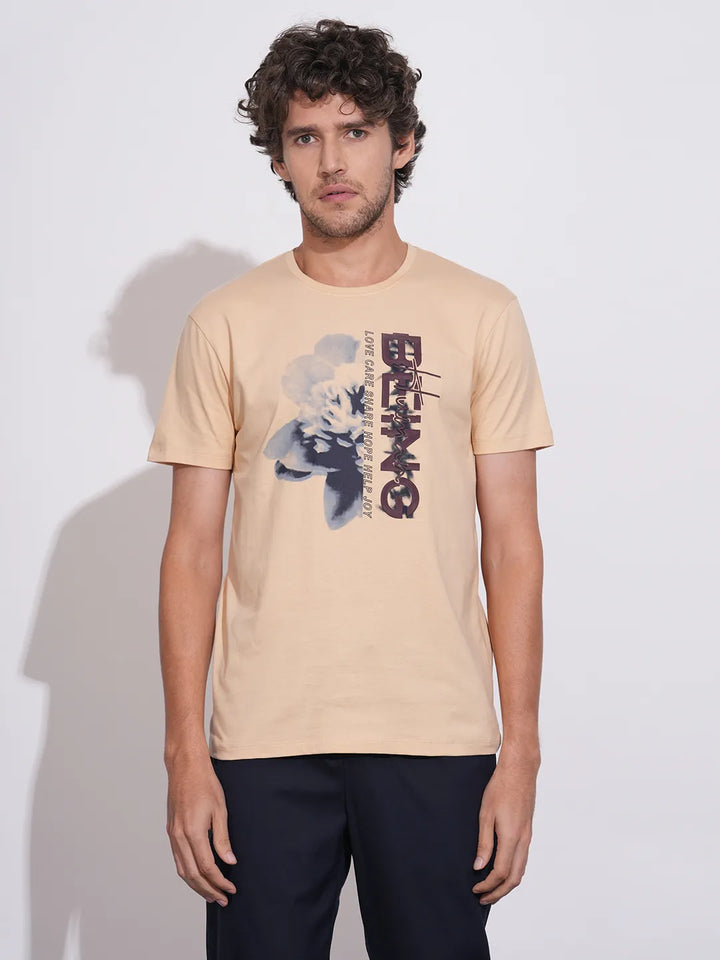 Beige Moderno Fit Round Neck Men's T-Shirt by Being Human Clothing