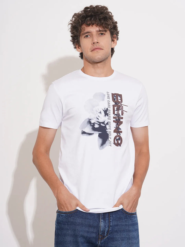 White Moderno Fit Round Neck Men's T-Shirt by Being Human Clothing