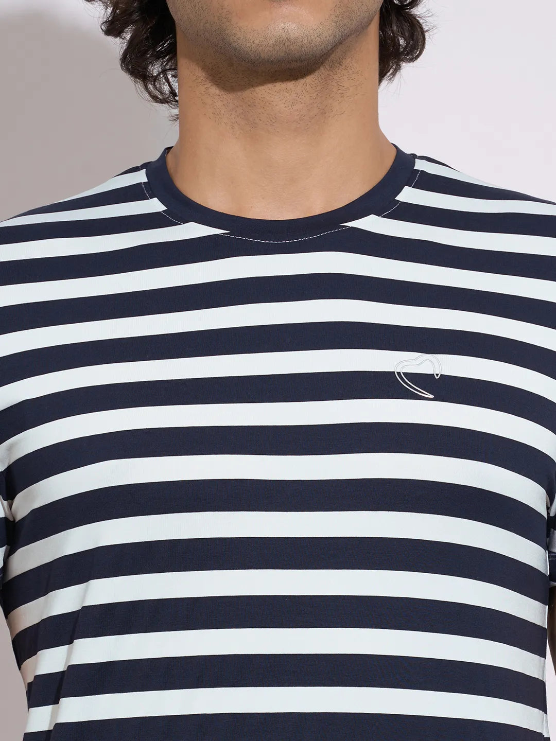 Being Human Men's Navy Horizontal Stripes Crew Neck T-Shirt