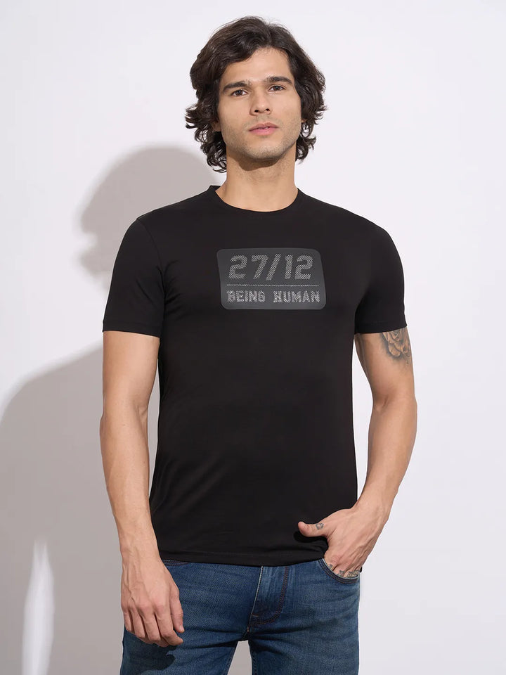 Black Moderno Fit Round Neck Men's T-Shirt by Being Human Clothing
