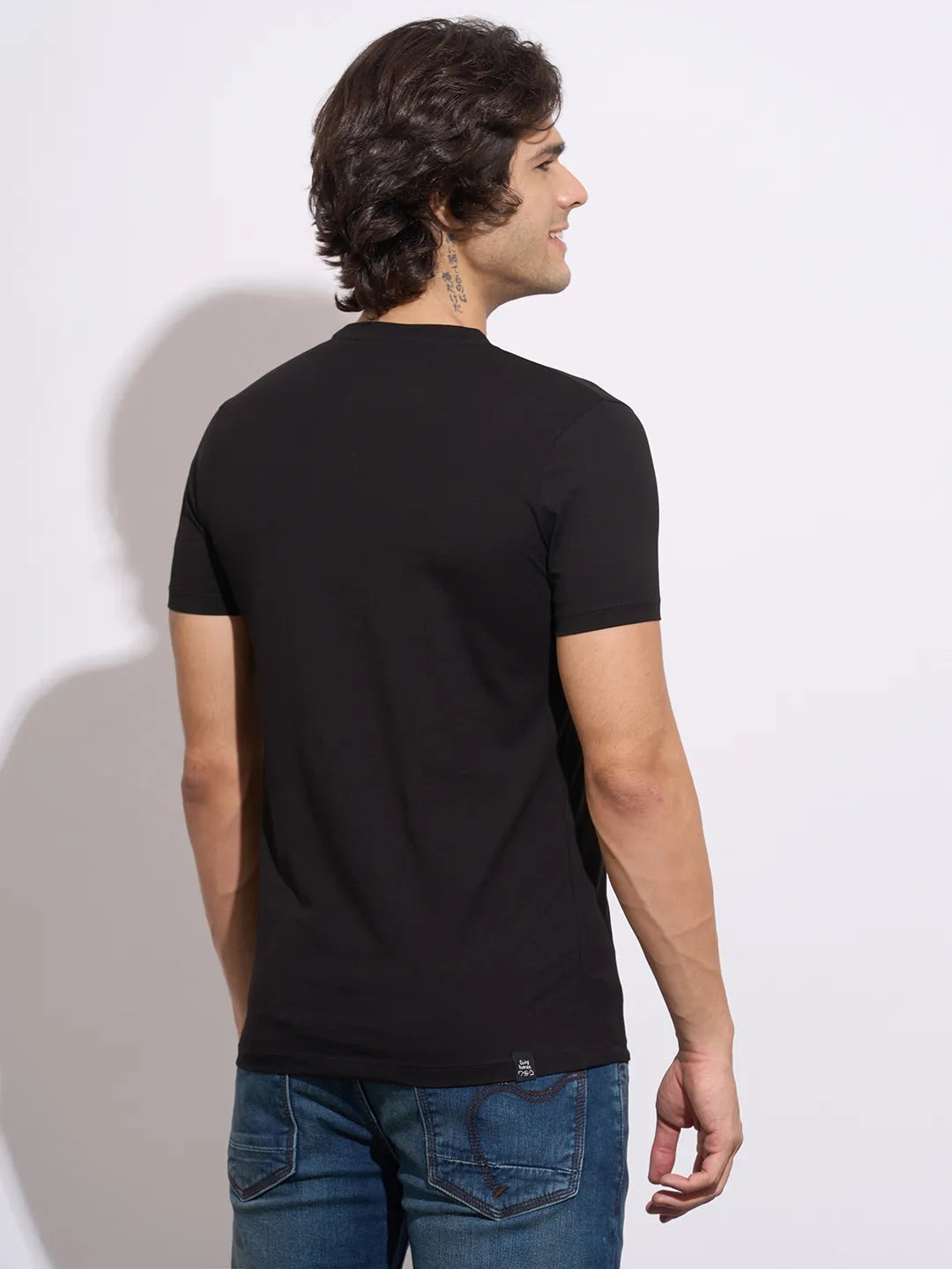 Being Human Men's Black Typographic Print Crew Neck T-Shirt