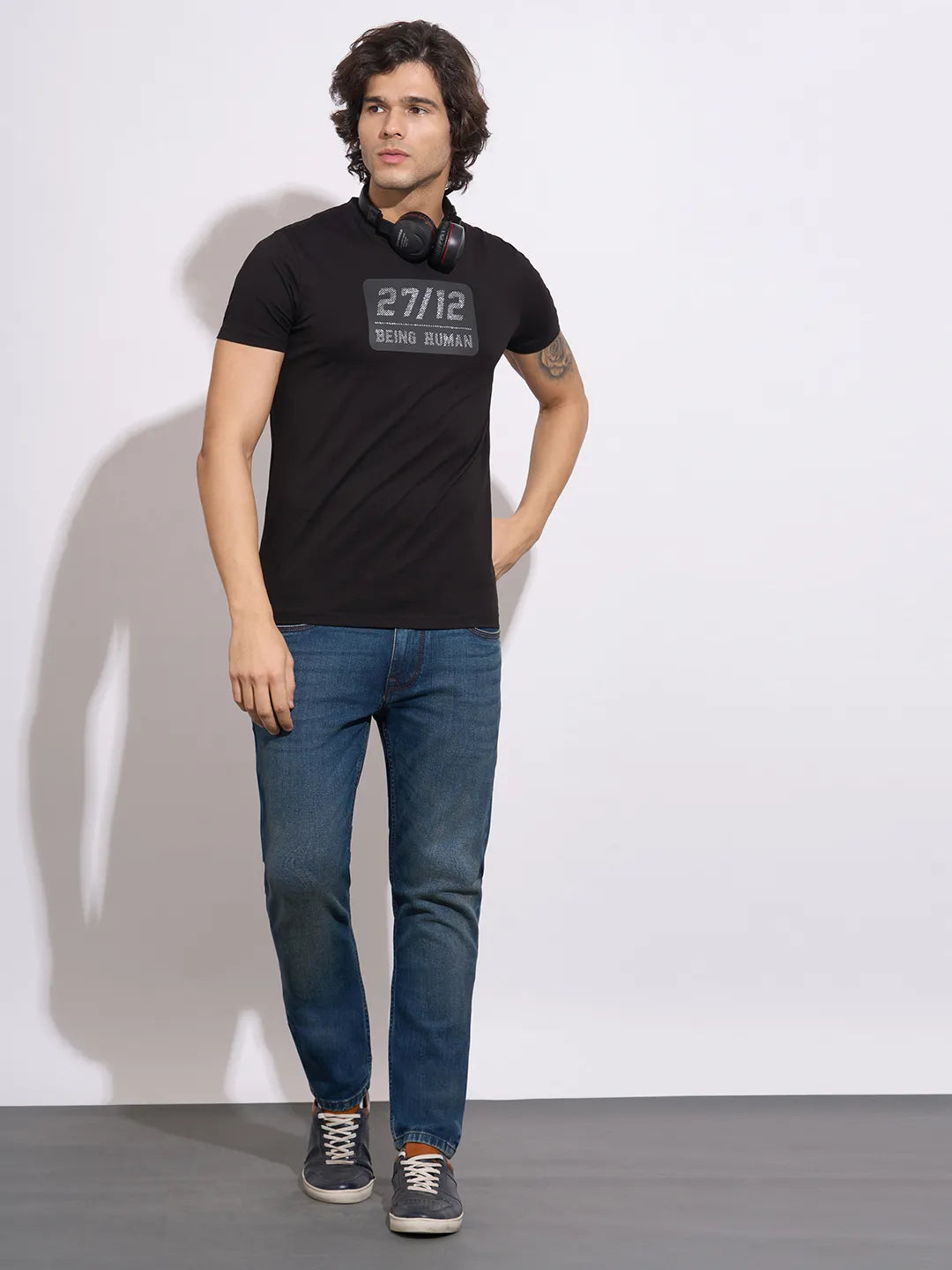 Being Human Men's Black Typographic Print Crew Neck T-Shirt