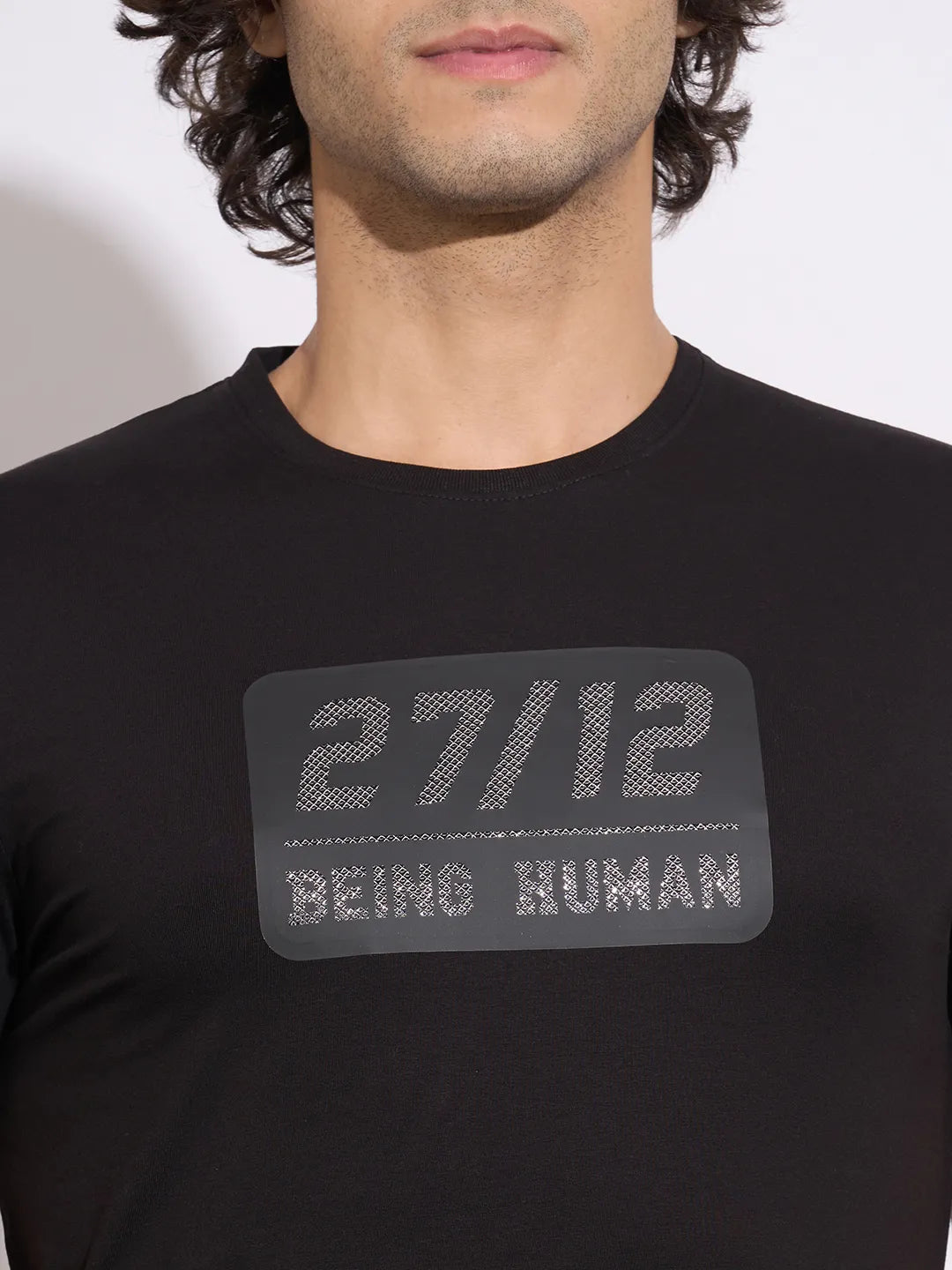 Being Human Men's Black Typographic Print Crew Neck T-Shirt