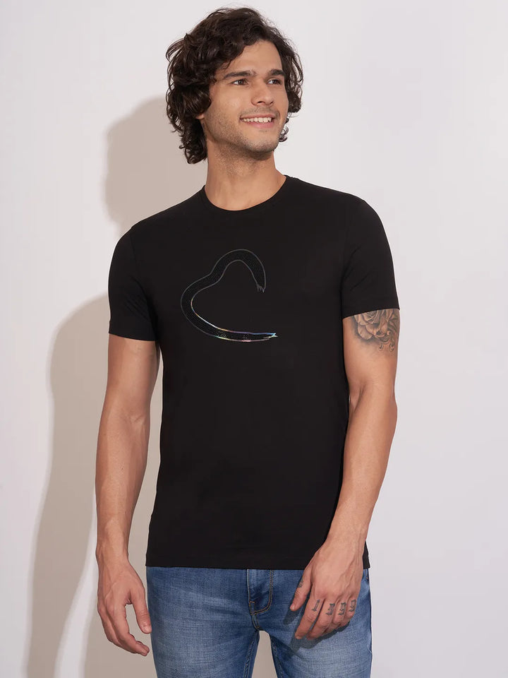 Black Moderno Fit Round Neck Men's T-Shirt by Being Human Clothing
