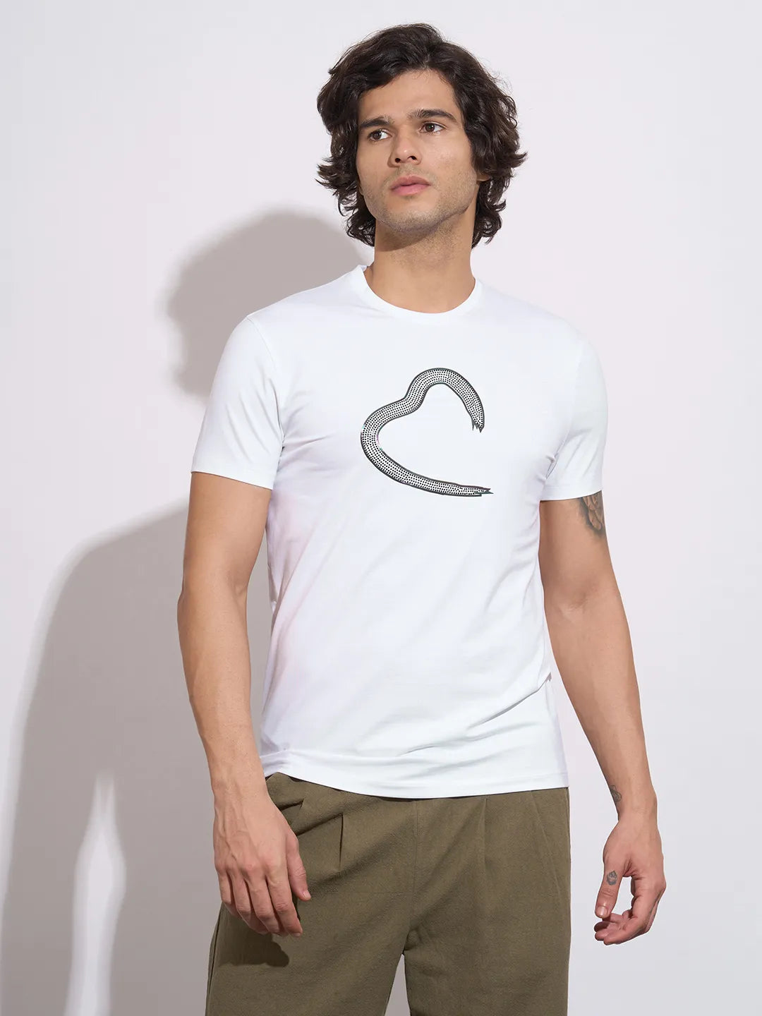 Being Human Men's White Logo Print Crew Neck T-Shirt