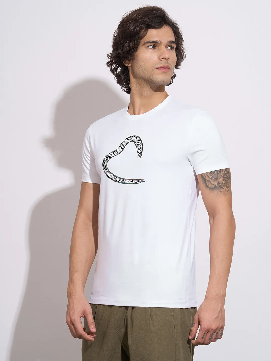 Being Human Men's White Logo Print Crew Neck T-Shirt