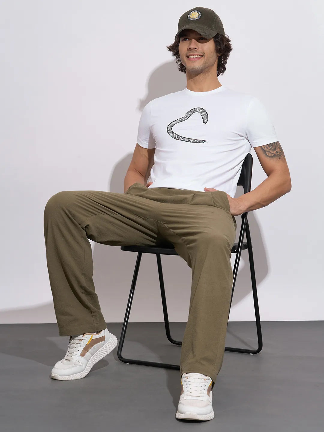 Being Human Men's White Logo Print Crew Neck T-Shirt