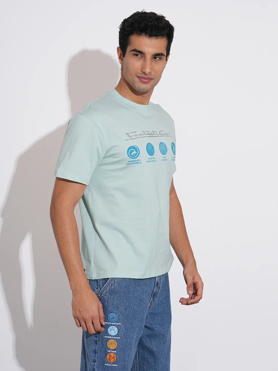 Fantastic Four Printed Light-Blue Crew-Neck T-Shirt By Being Human