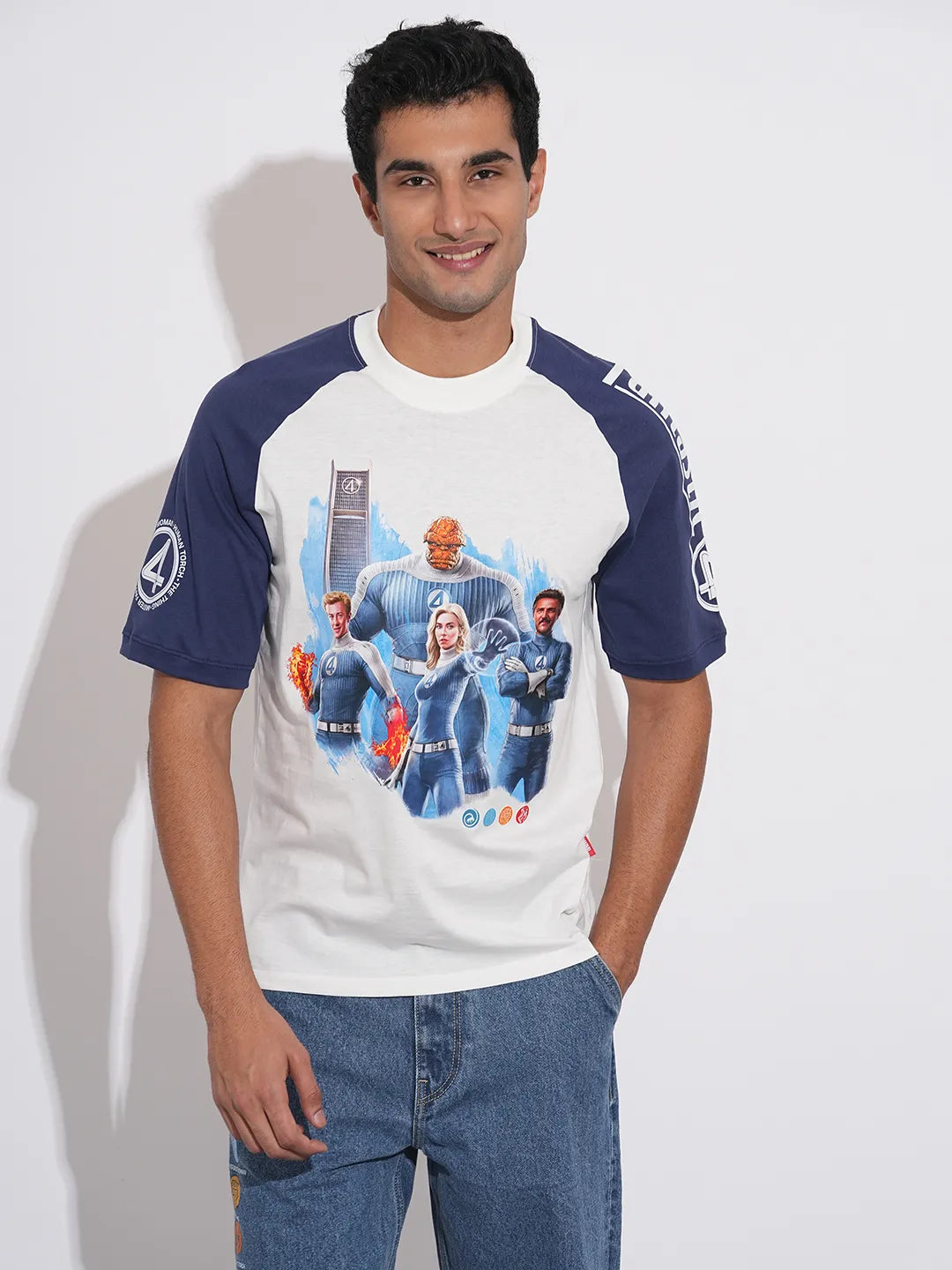 Fantastic Four Printed White Raglan T-Shirt By Being Human