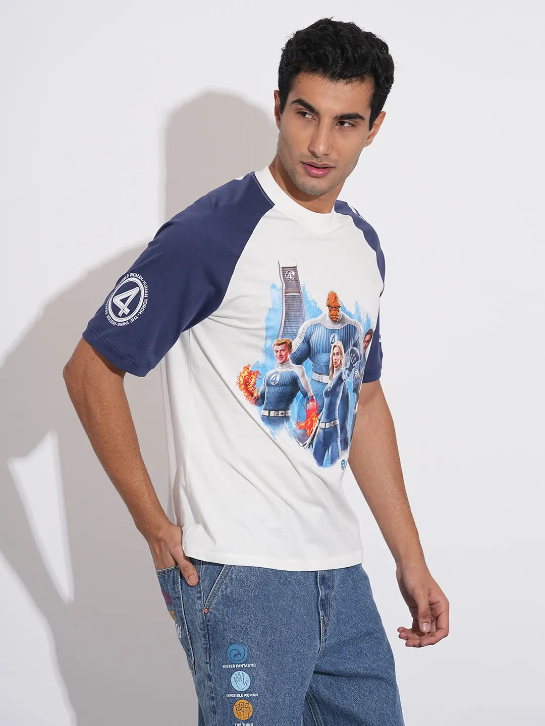 Fantastic Four Printed White Raglan T-Shirt By Being Human