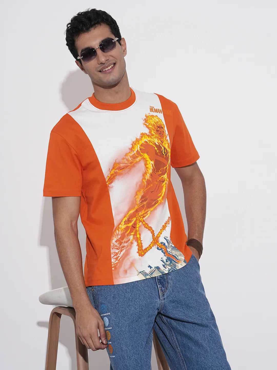 Fantastic Four The Human Torch Printed Orange T-Shirt By Being Human