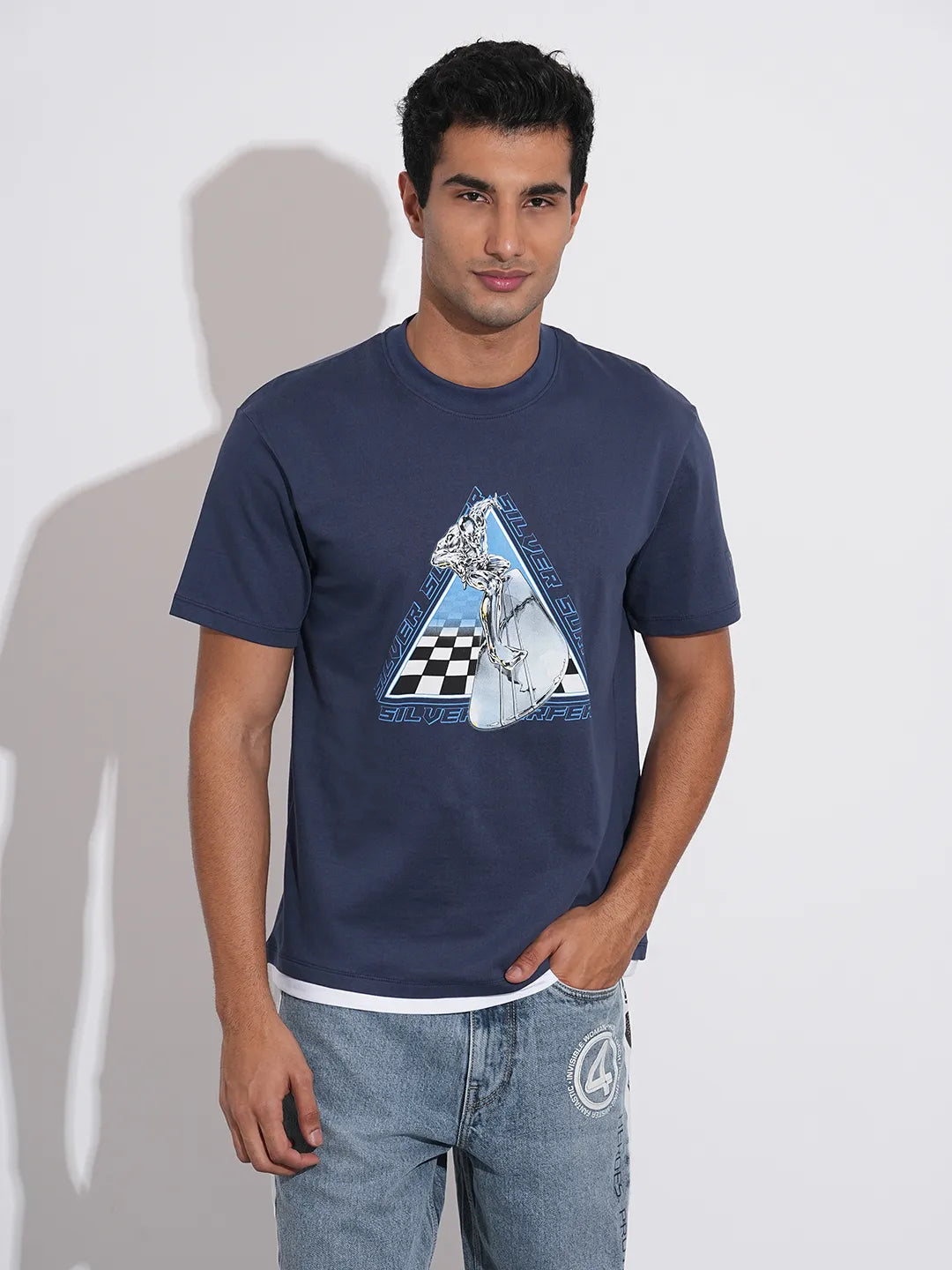 Fantastic Four Silver Surfer Printed Navy T-Shirt By Being Human