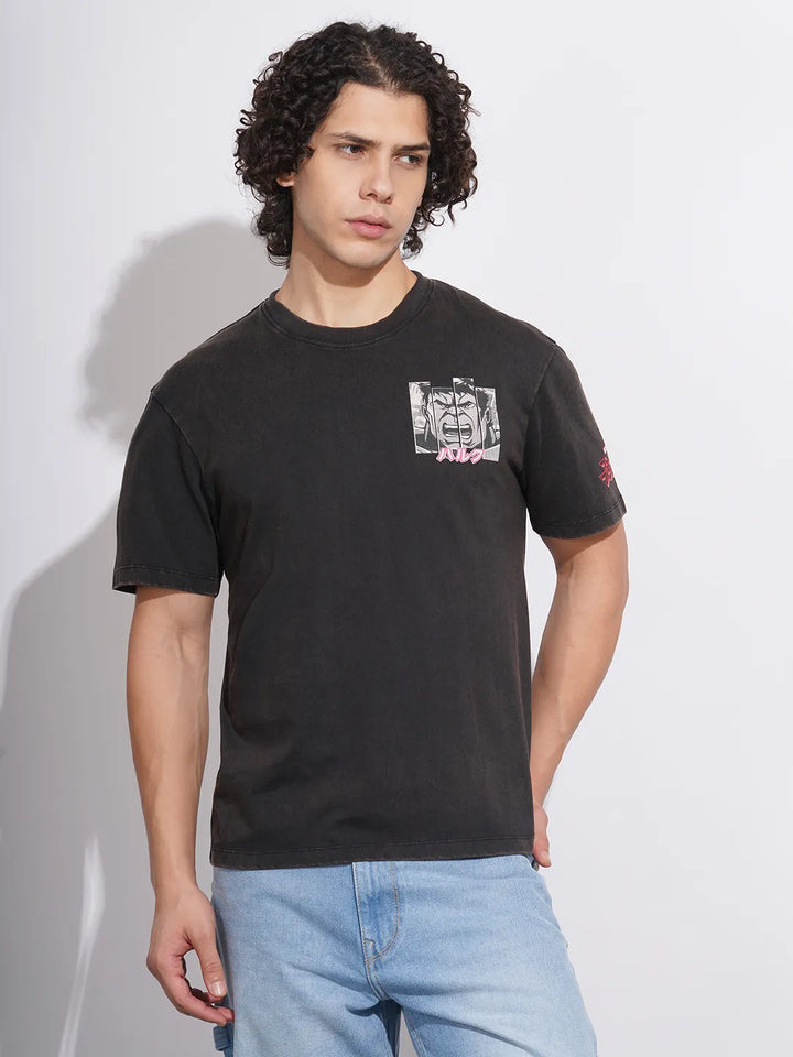 Black Easy Fit Round Neck Men's T-Shirt by Being Human Clothing