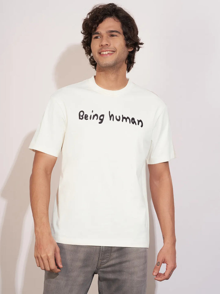 Off White Easy Fit Round Neck Men's T-Shirt by Being Human Clothing
