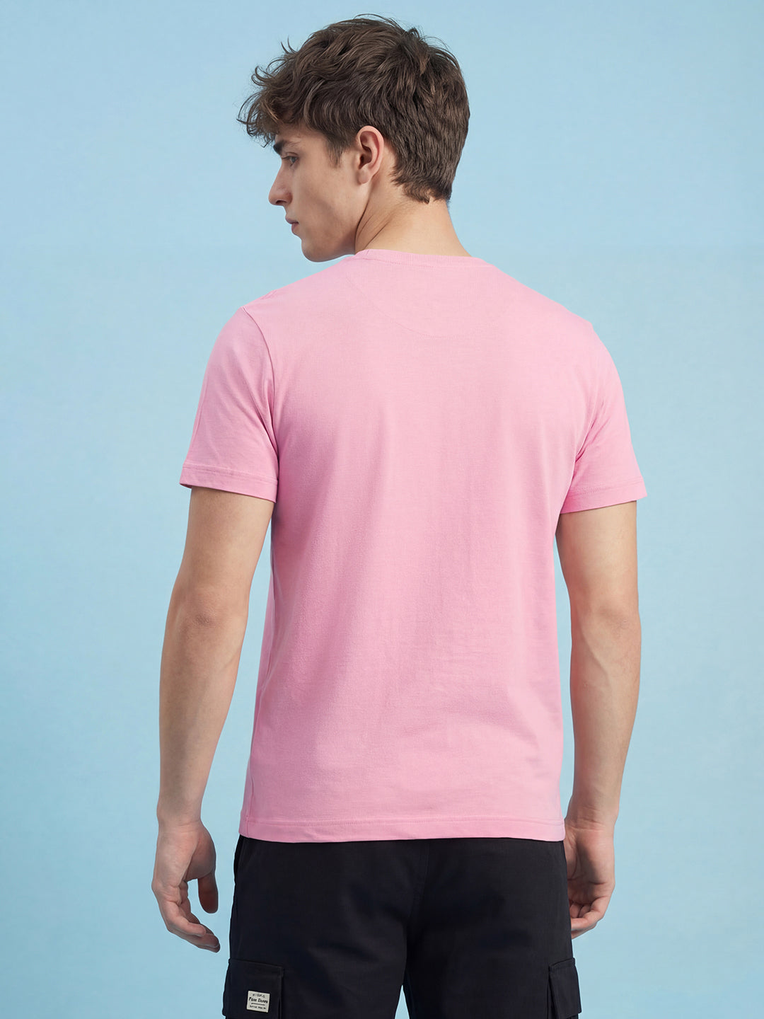 Pink Typography Print Moderno Fit Short Sleeve Crew Neck Pure Cotton Men's Tshirt by Being Human Clothing