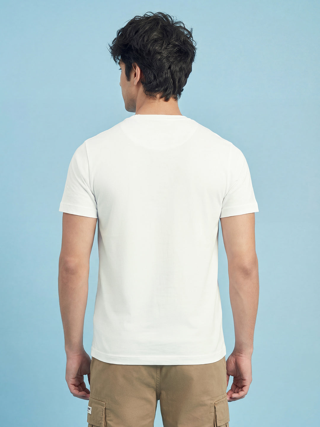 White Typography Print Moderno Fit Short Sleeve Crew Neck Pure Cotton Men's Tshirt by Being Human Clothing