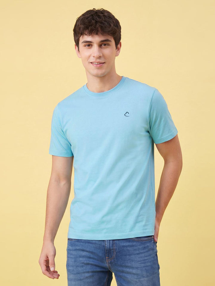 Blue Easy Fit Half Sleeve Crew Neck Men's T-shirt