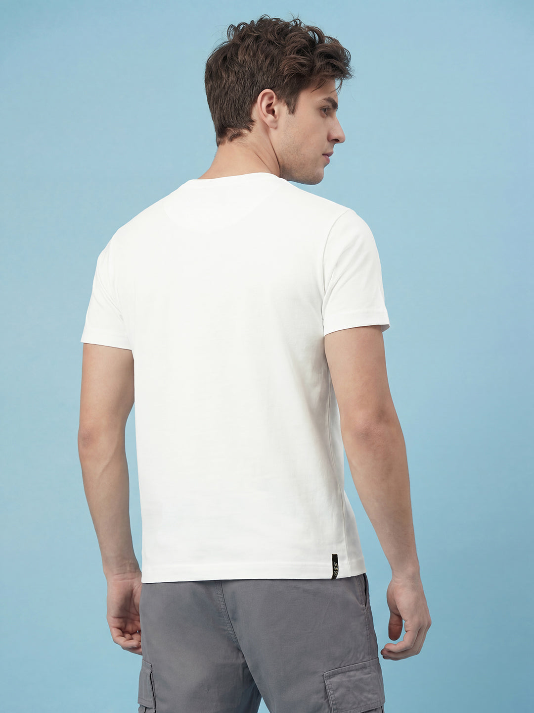 White Graphic Print Moderno Fit Short Sleeve Crew Neck Pure Cotton Men's Tshirt by Being Human Clothing
