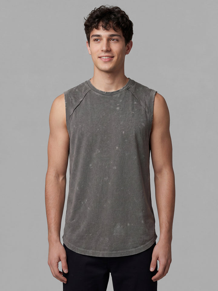 Grey Washed Pattern Sleeveless Crew Neck Men's T-Shirt by Being Human Clothing