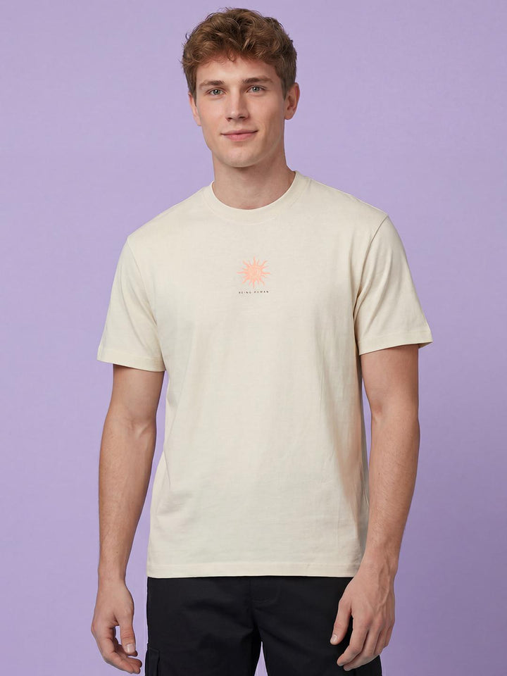 Cream Easy Fit Half Sleeve Crew Neck Men's T-shirt