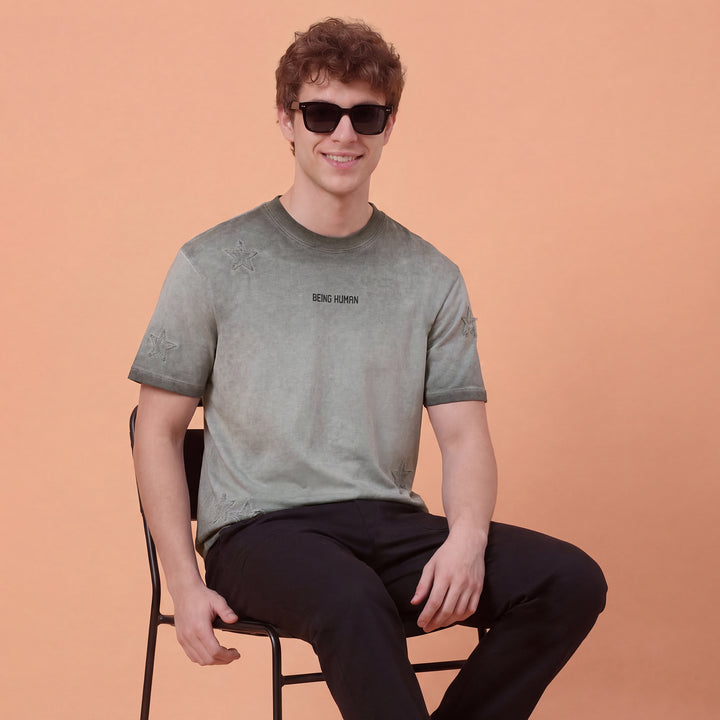 Grey Shaded Easy Fit Men's T-Shirt By Being Human Clothing