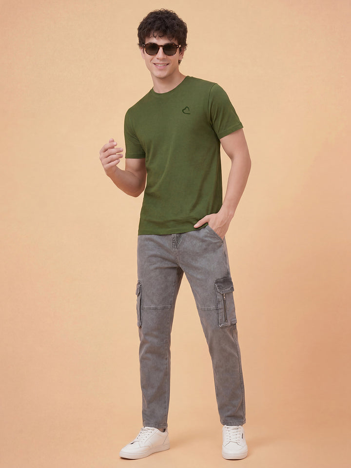 Green Solid Moderno Fit Short Sleeve Crew Neck Men's Tshirt by Being Human Clothing