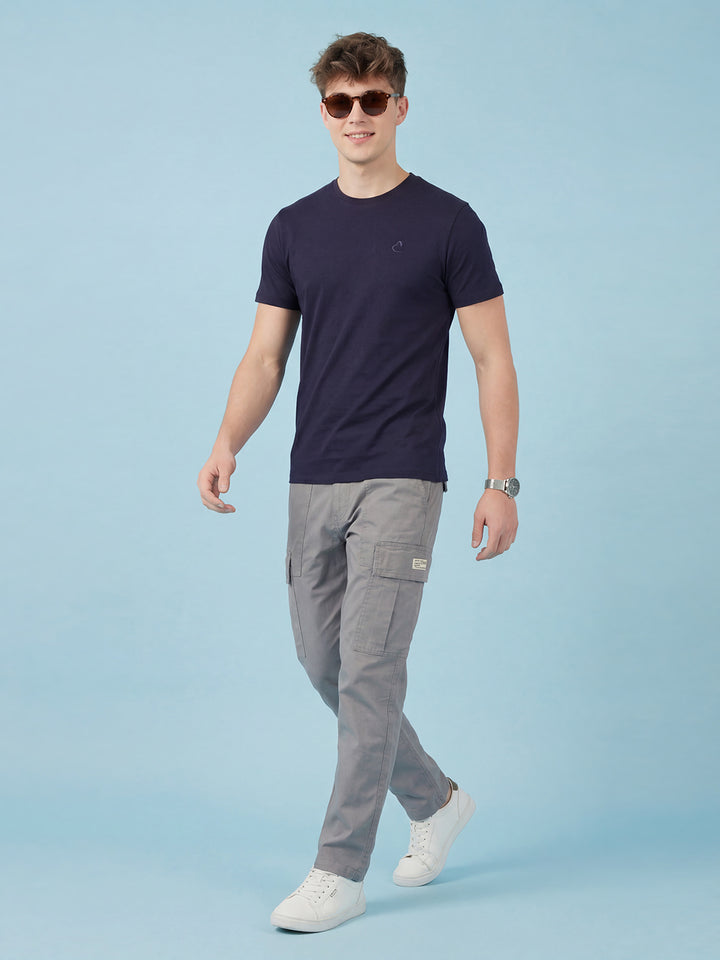 Navy Solid Moderno Fit Short Sleeve Crew Neck Men's Tshirt by Being Human Clothing