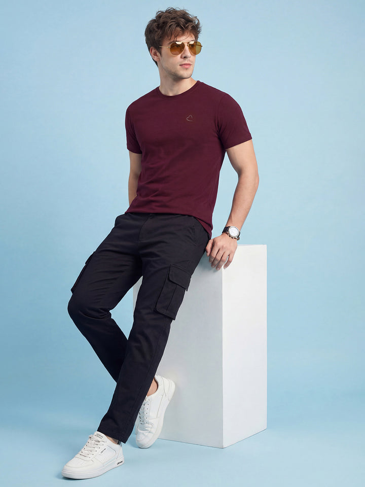 Wine Solid Moderno Fit Short Sleeve Crew Neck Men's Tshirt by Being Human Clothing