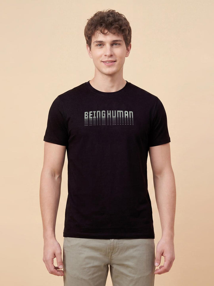 Black Brand Printed Half Sleeve Crew Neck Men's T-shirt