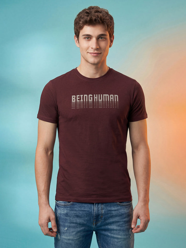 Wine Moderno Fit Crew Neck Printed Men's Short Sleeves Tshirt by Being Human Clothing