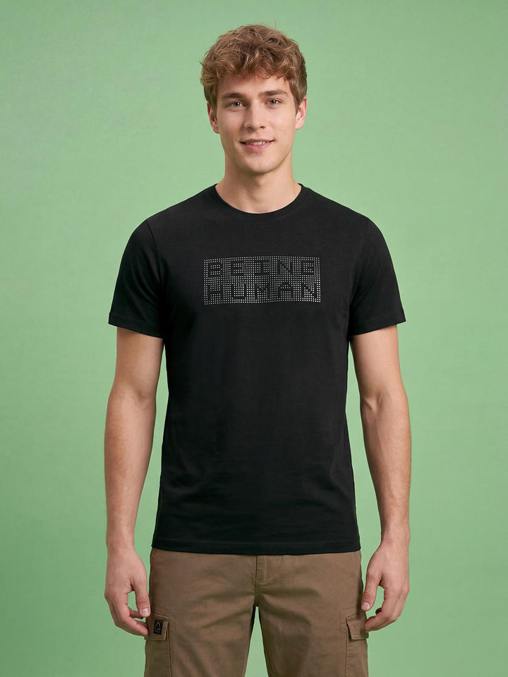 Black Moderno Fit Half Sleeve Crew Neck Men's T-shirt by Being Human Clothing