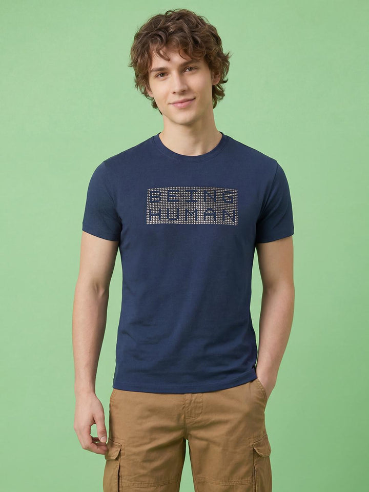 Blue Moderno Fit Half Sleeve Crew Neck Men's T-shirt