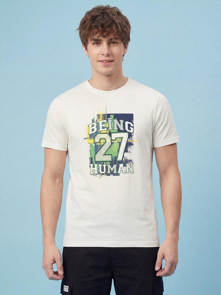 White Moderno Fit Half Sleeve Crew Neck Men's T-shirt