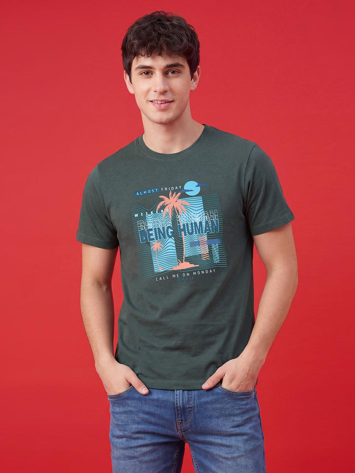 Grey Graphic Printed Half Sleeve Men's T-shirt