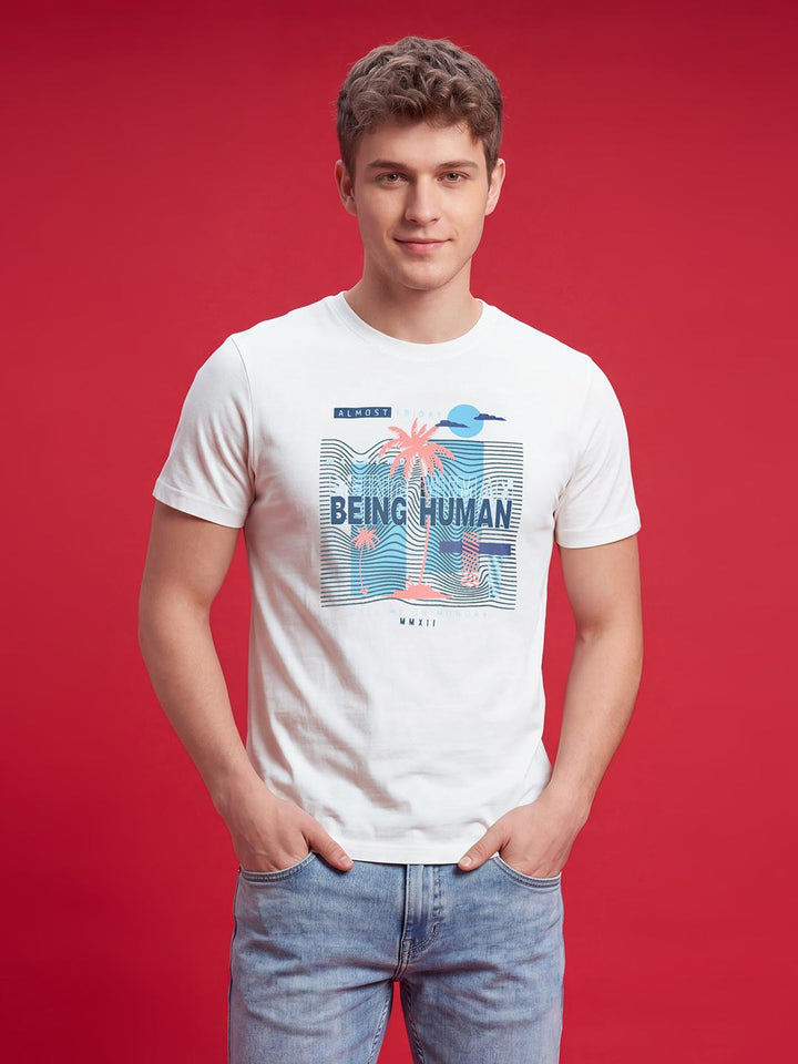 White Graphic Printed Half Sleeve Men's T-shirt
