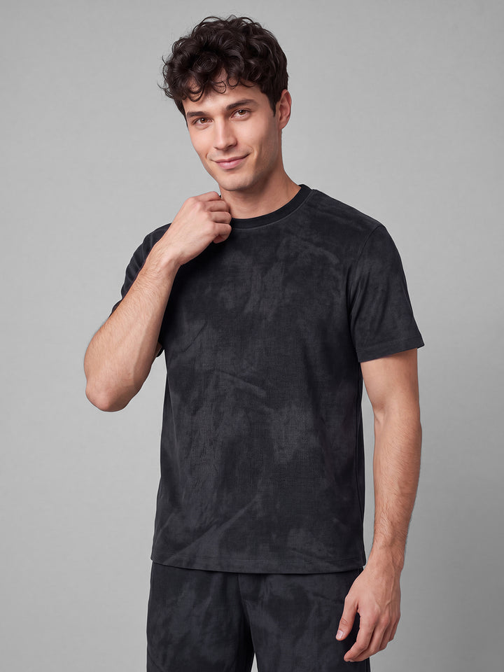 Grey & Black Easy Fit Abstract Short Sleeves Crew Neck Men's T-shirt by Being Human Clothing