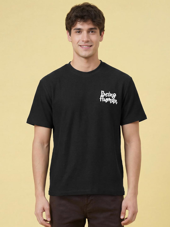 Black Easy Fit Half Sleeve Crew Neck Men's T-shirt by Being Human Clothing